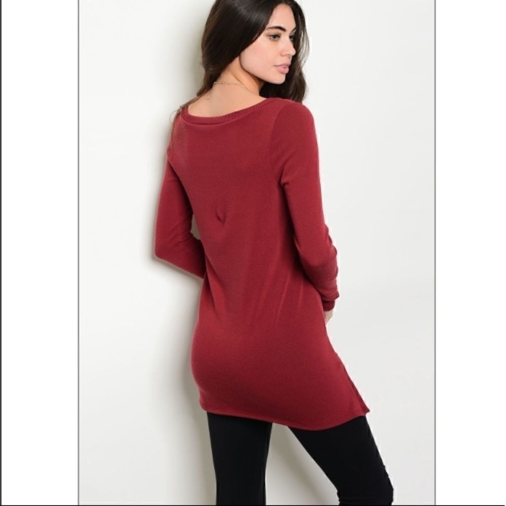 Burgundy Fall Knitted Sweater - Picture 5 of 8